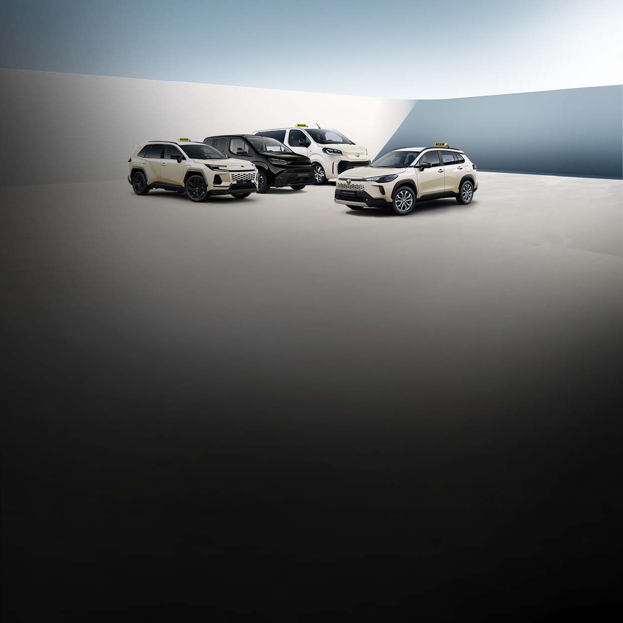 Verschiedene Toyota Taxi Modelle.